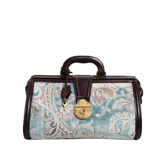 Dolce & Gabbana Other - Dolce & Gabbana Blue Brown Leather Floral Jacquard Travel HandMen's Men's Bag